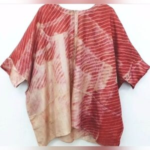 Anthropologie ADIV Pure Nature Red Cream Tie-Dye Silk Boho Top XL